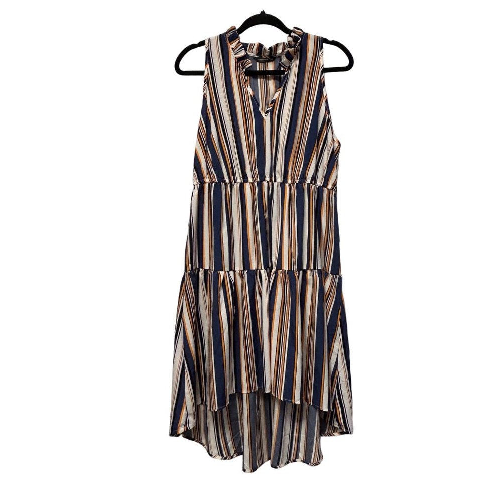Shein Curve Sleeveless Striped High Low Dress Self Tie Belt Womens 1XL 1332
